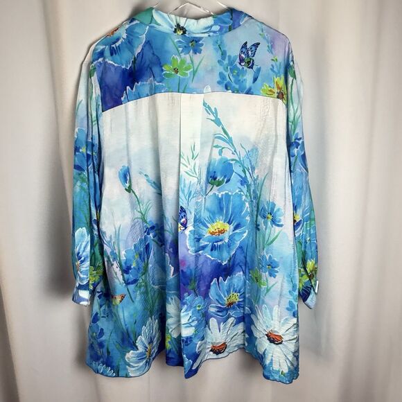 Ali Miles Women’s Blue Butterfly Swing Button Down Tunic Top Sz 2X New - Picture 4 of 7
